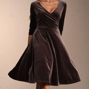 Light Brown Velvet Surplice Dress